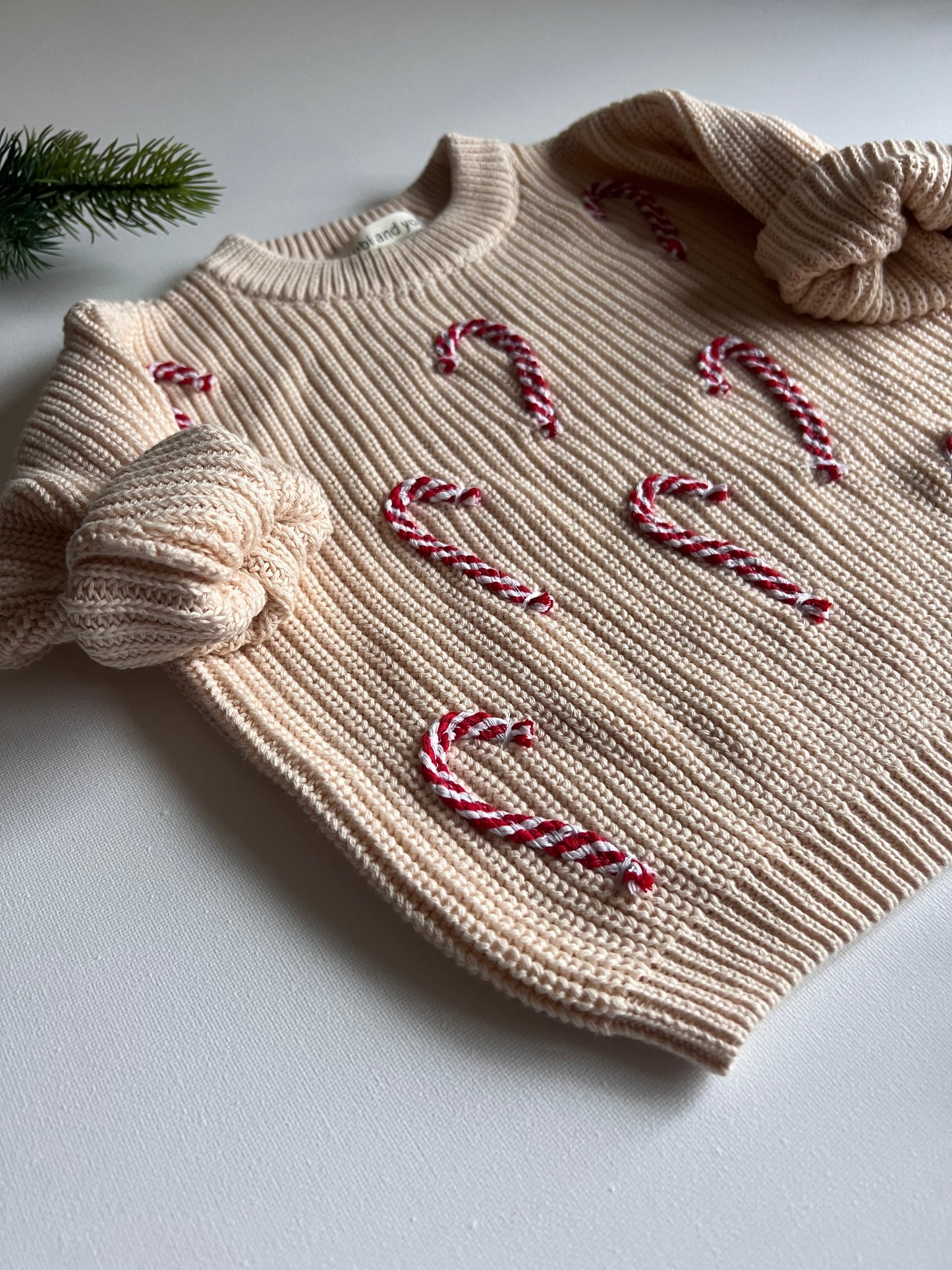 Weihnachts Kollektion - Strickpullover hafer mit Zuckerstangen