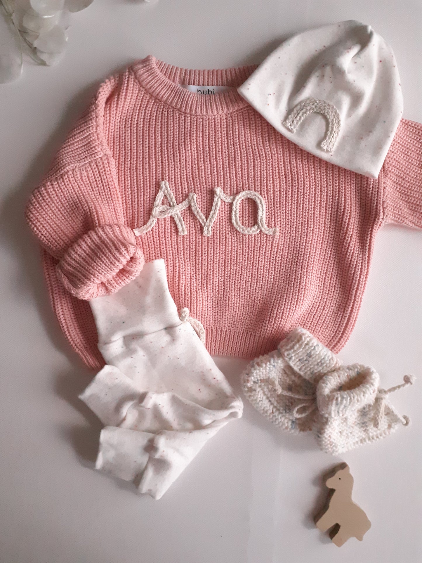 Personalisierter Baby- und Kinderpullover mit Namen, Motiv oder Wort, Namenspullover, Geschenk zur Geburt, Geburtstag, Taufe, rosa