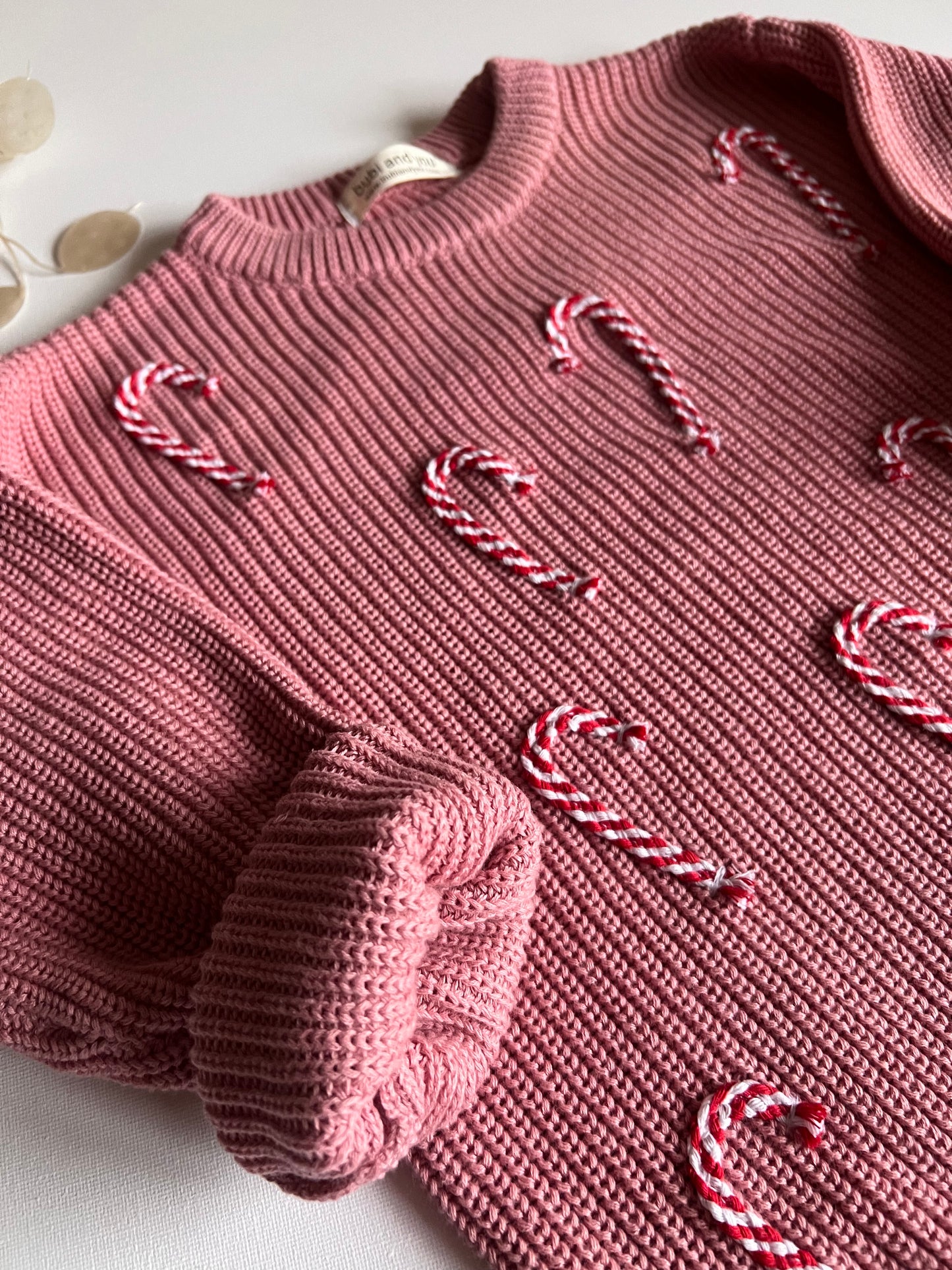 Weihnachts Kollektion - Strickpullover altrosa mit Zuckerstangen