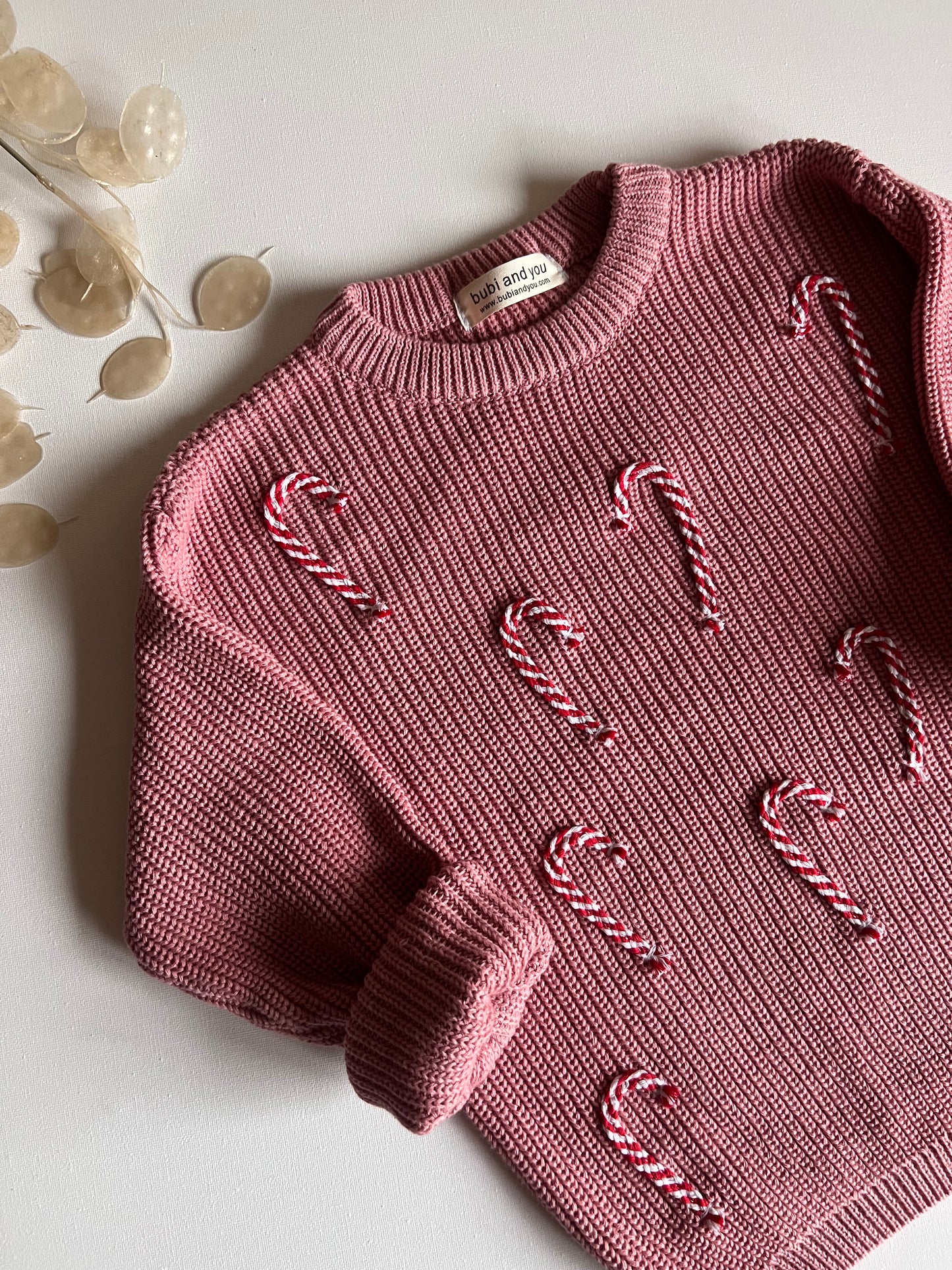 Weihnachts Kollektion - Strickpullover altrosa mit Zuckerstangen