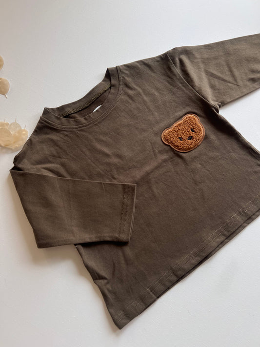 Oberteil khaki mit Bärchen 80/86 - LAST CHANCE