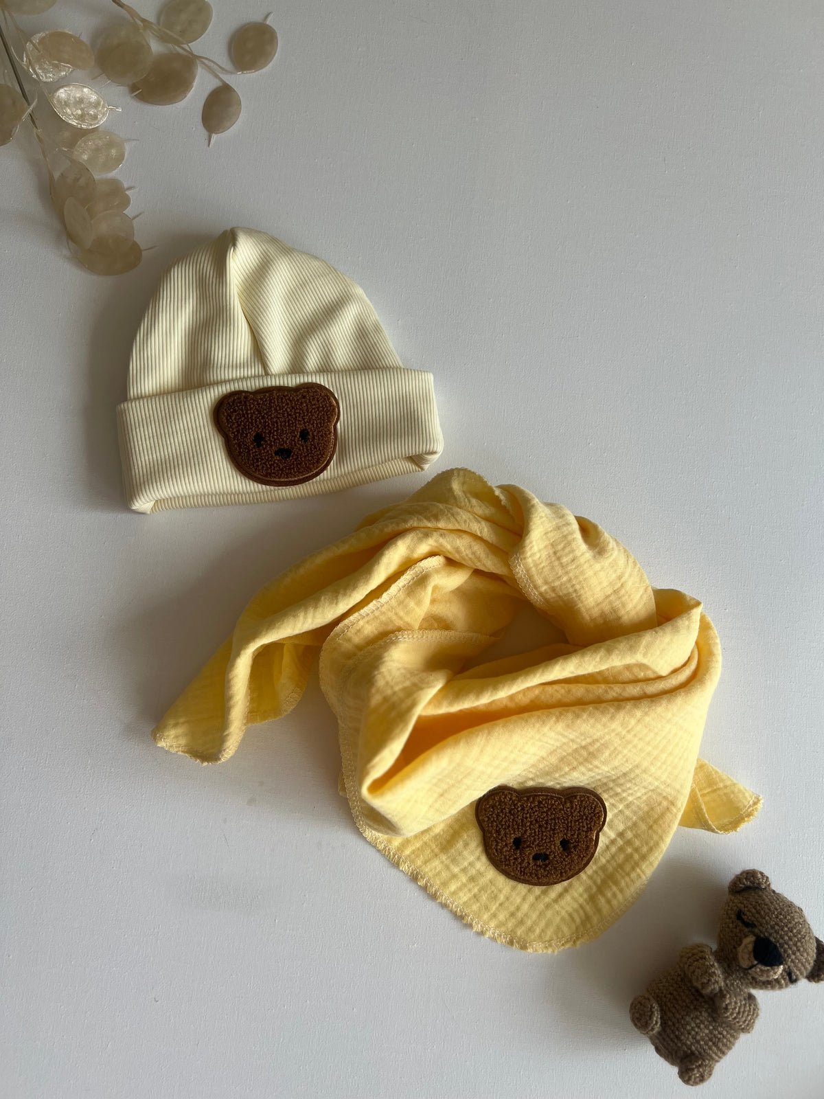 Bärchen Accessoires – Butter Yellow | Beanie & Musselintuch