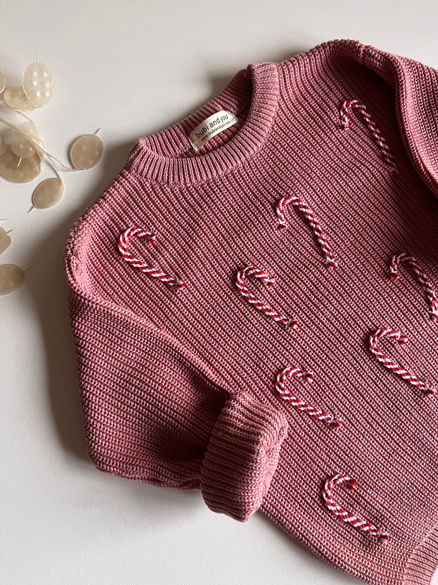 Weihnachts Kollektion - Strickpullover altrosa mit Zuckerstangen