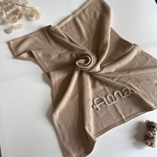 Personalisierte Strickdecke BEIGE