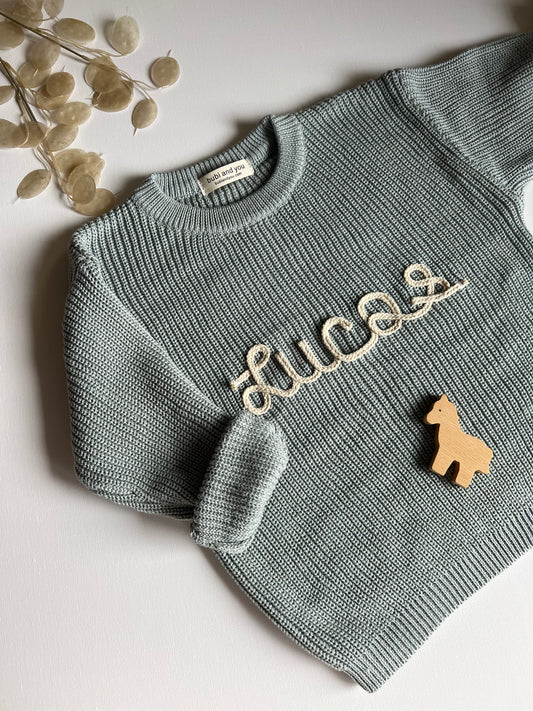 Personalisierter Pullover dusty blue