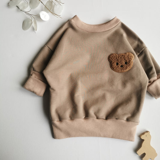 SWEATER taupe Bärchen