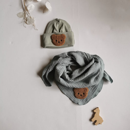 BÄRCHEN BEANIE MIT SCHAL- MINT