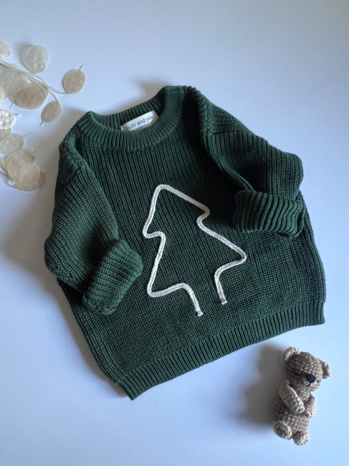 Weihnachts Kollektion - Strickpullover Smaragd mit Tannenbaum